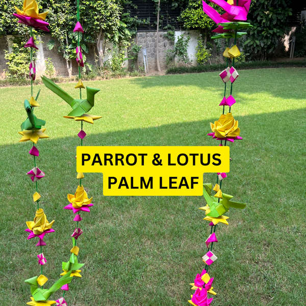 Hand Made Palm Leaf LOTUS & PARROT Hanging | Diwali Decoration | Pair of 2