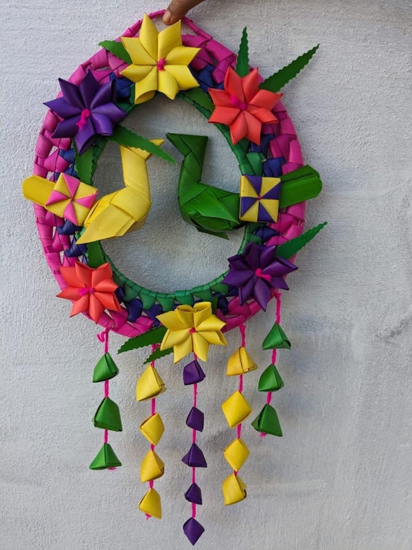 Hand Made Palm Leaf DOUBLE PARROT WREATH | Diwali Decoration | Single