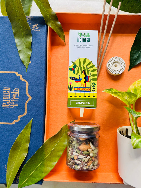 Festive Gift Box I Self Watering Plant I Dry Fruit I Bambooless Incense I Set of 4